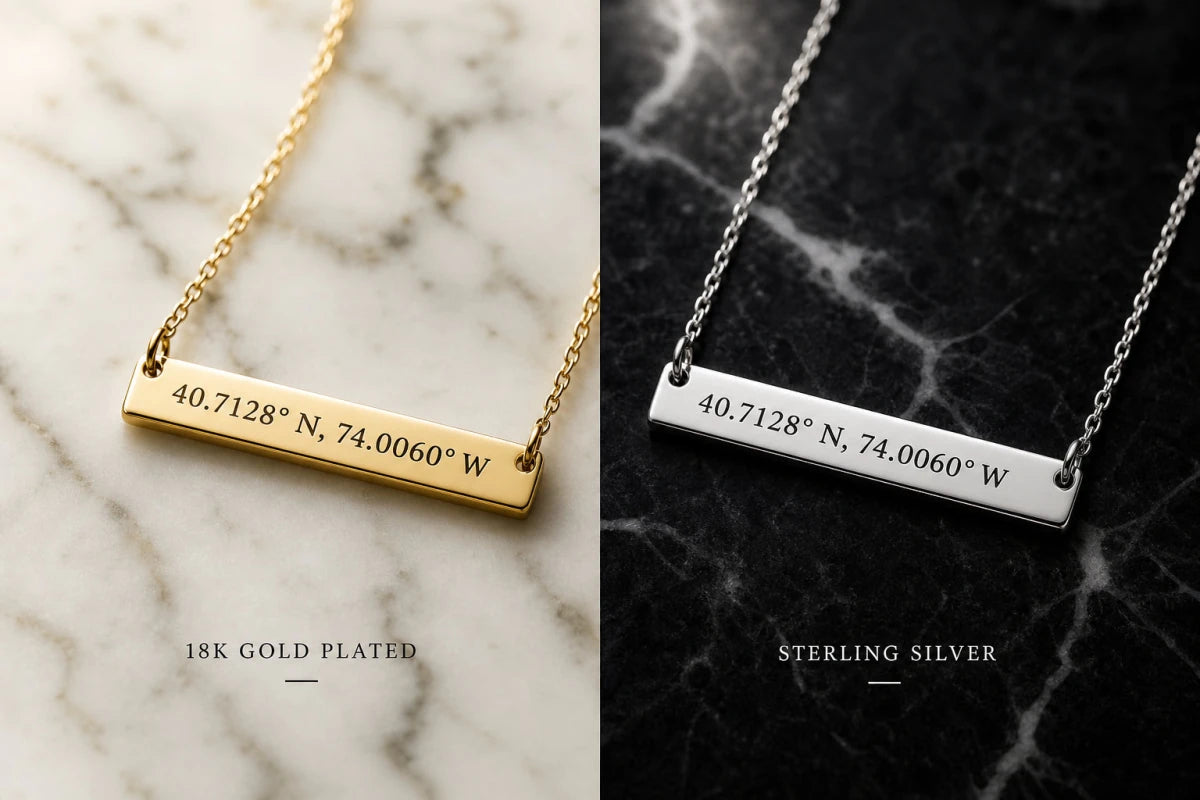 Gold-plated and sterling silver coordinates necklaces side by side comparison
