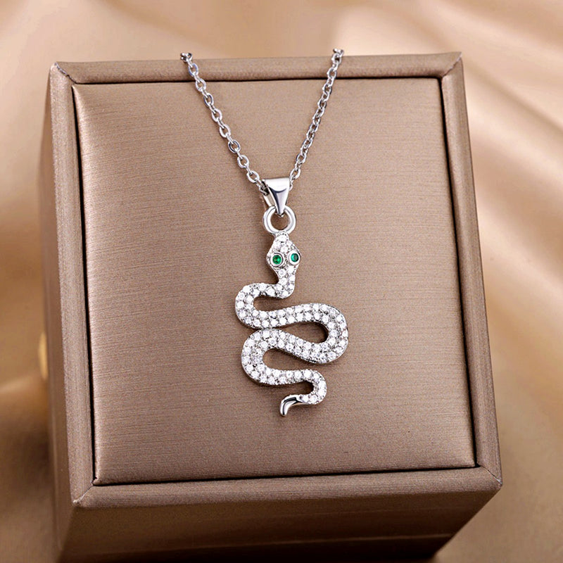 Stainless Steel Chain Snake Pendant Necklace, Silver Color - OurCoordinates