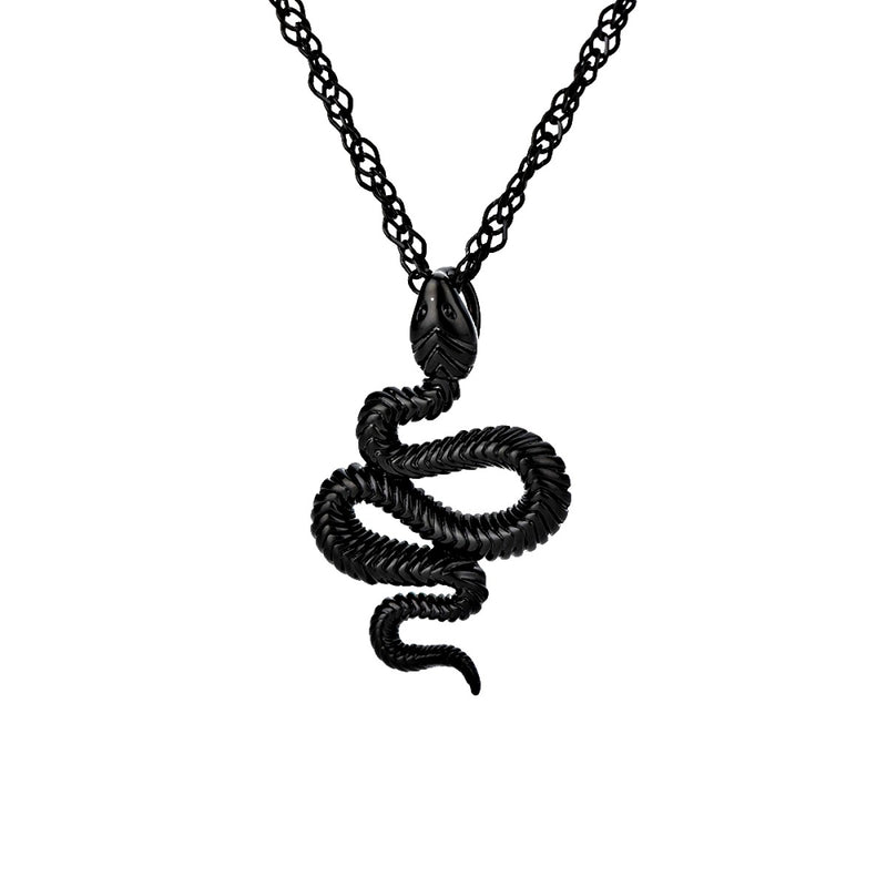 Stainless Steel Chain Snake Pendant Necklace, Black Color - OurCoordinates