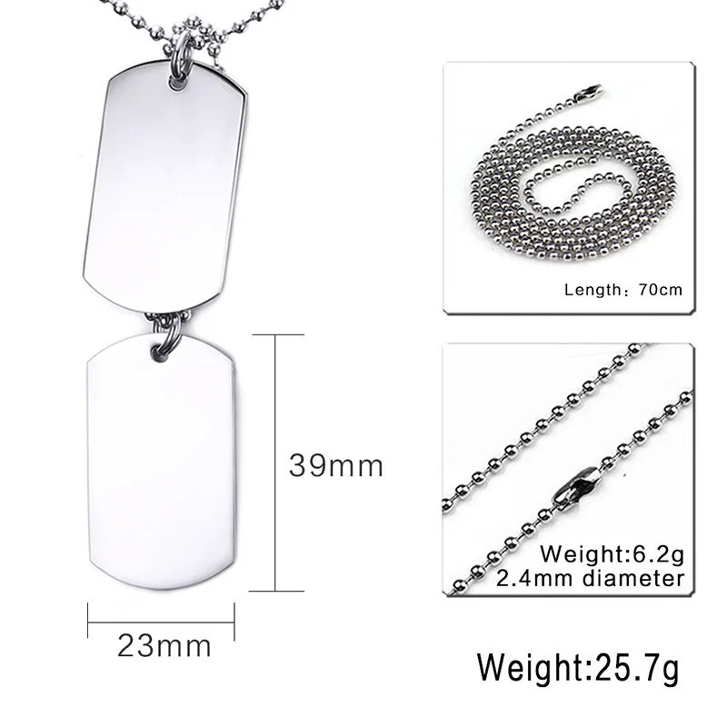 Stainless Steel Double Dog Tag Necklace High Polished Pendant 24" Chain Men's Jewelry, Black - OurCoordinates