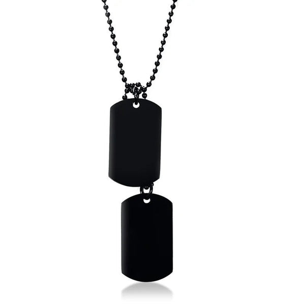 Stainless Steel Double Dog Tag Necklace High Polished Pendant 24" Chain Men's Jewelry, Black - OurCoordinates