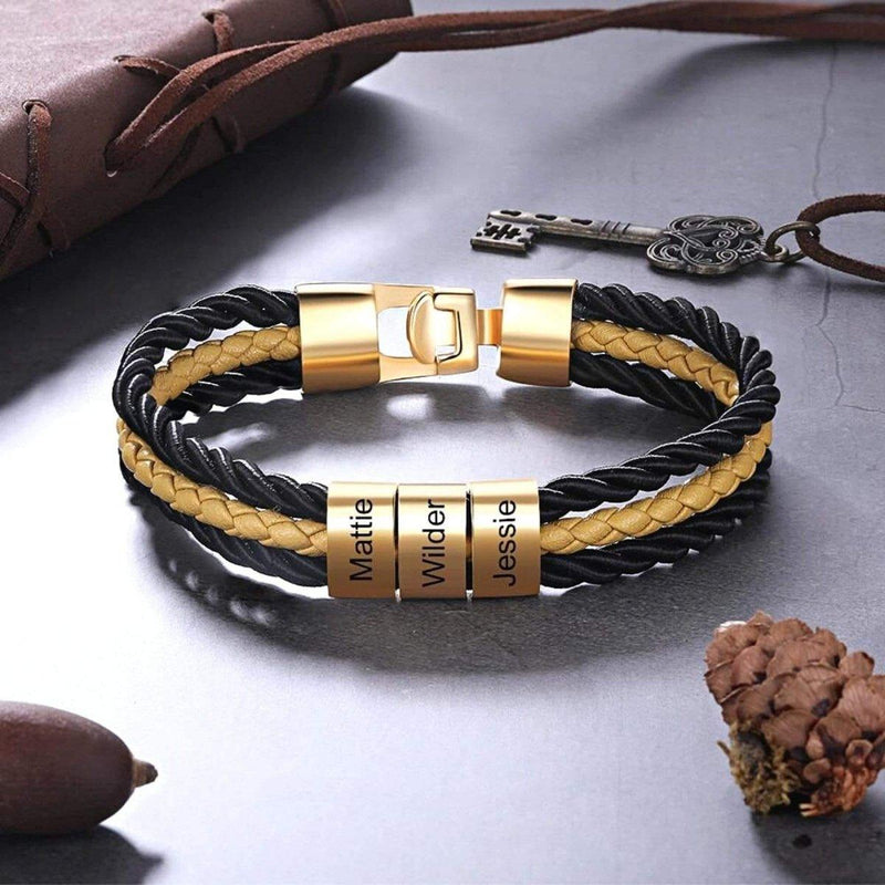 Braided Leather Bracelet With Small Custom Beads, Gold - OurCoordinates