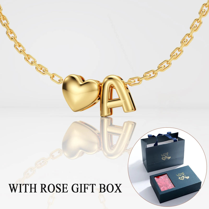 Custom 3D Letter Bubble Necklace With Rose Box Valentines Day Gift Set, Style 2-Rose Box - OurCoordinates