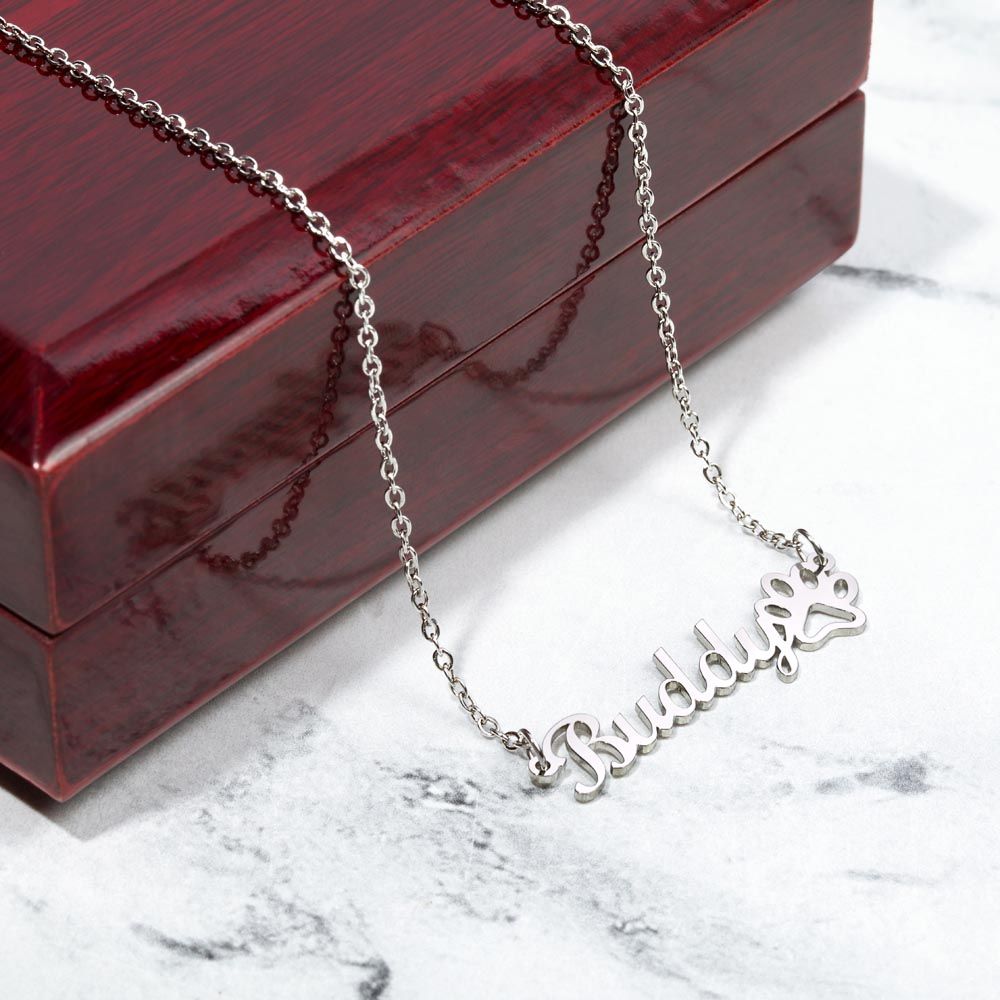 Custom Name Necklace With Paw Print For Dog Moms, Polished Stainless Steel - OurCoordinates