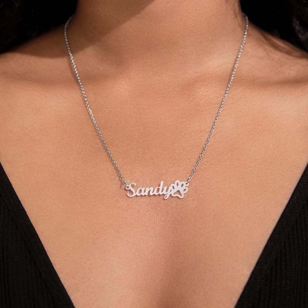 Custom Name Necklace With Paw Print For Dog Moms, 18k Yellow Gold Finish - OurCoordinates