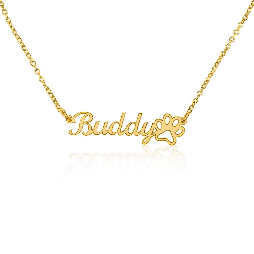 Custom Name Necklace With Paw Print For Dog Moms, 18k Yellow Gold Finish - OurCoordinates