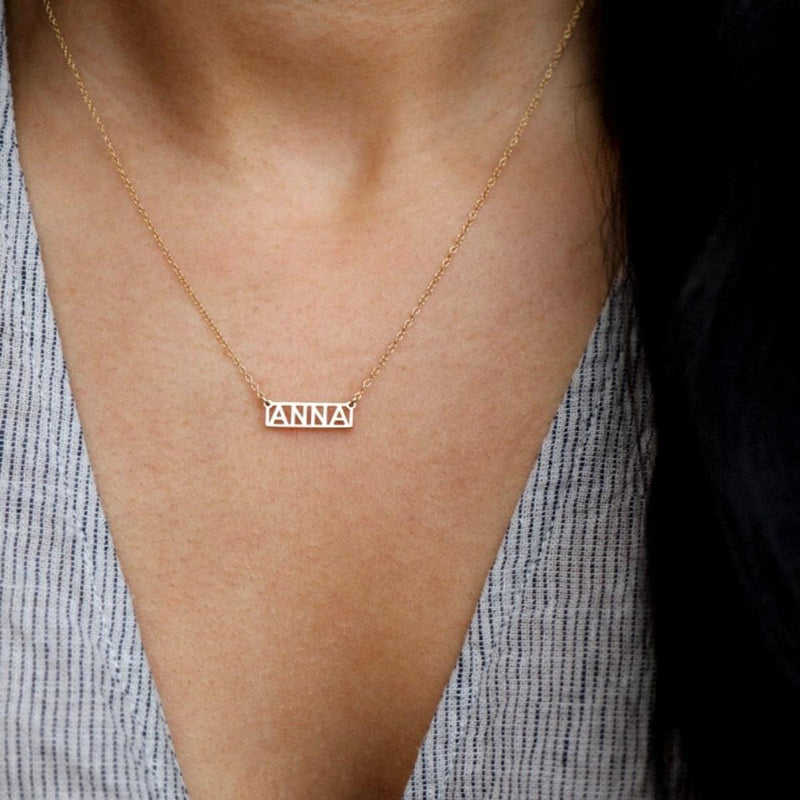 Customized Cut Out Bar Necklace - Coordinates, Name, Roman Numerals, 50cm, Rose Gold - OurCoordinates