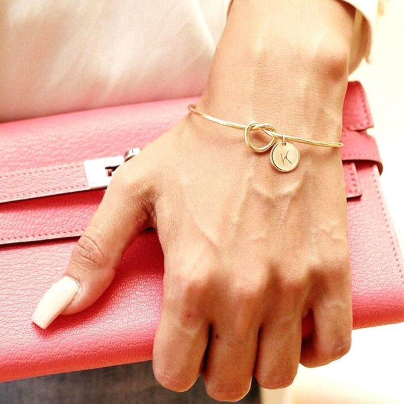 Knot Cuff Bracelet With Letter Charm, Gold - OurCoordinates