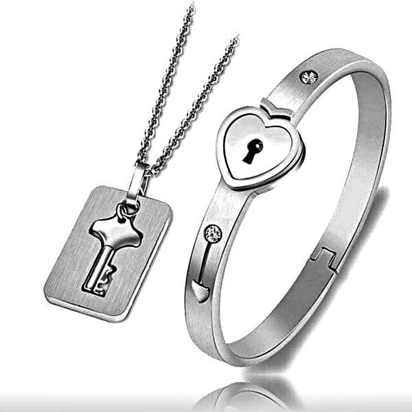 Lock & Key Couples Jewelry Set, Silver - OurCoordinates