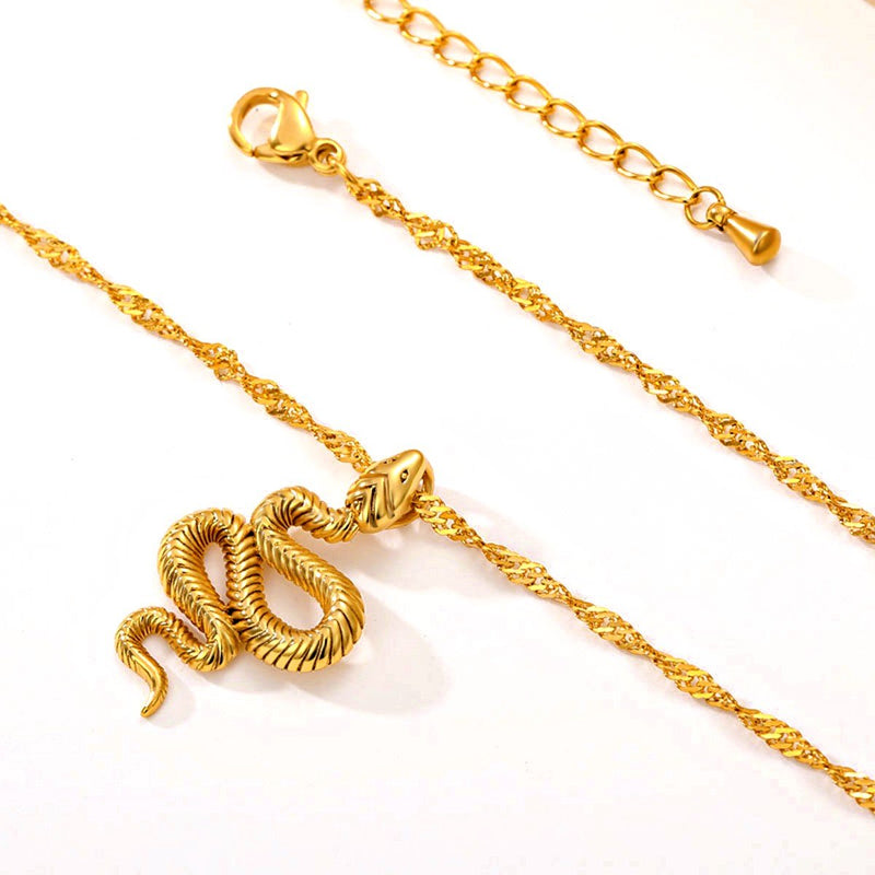 Stainless Steel Chain Snake Pendant Necklace, Gold Color - OurCoordinates