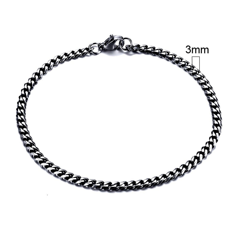 Stainless Steel Cuban Link Chain Bracelet For Men, 3mm Vintage Silver - OurCoordinates