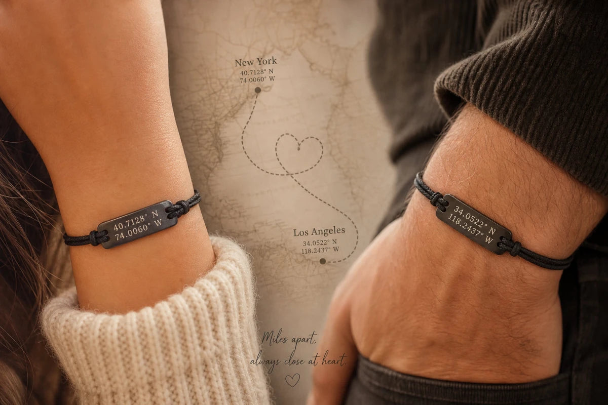 Matching coordinates bracelets for couples in a long-distance relationship