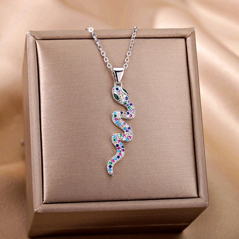 Stainless Steel Chain Snake Pendant Necklace, Silver Color - OurCoordinates