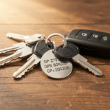 Coordinates keychain on car keys - lifestyle shot