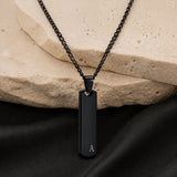 Black initial bar necklace with engraved letter A
