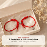 Two adjustable magnetic couple bracelets and a gift-ready box included