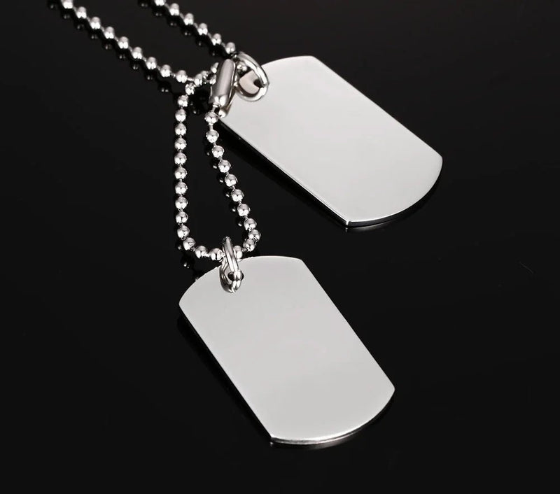 Stainless Steel Double Dog Tag Necklace High Polished Pendant 24" Chain Men's Jewelry, Silver - OurCoordinates