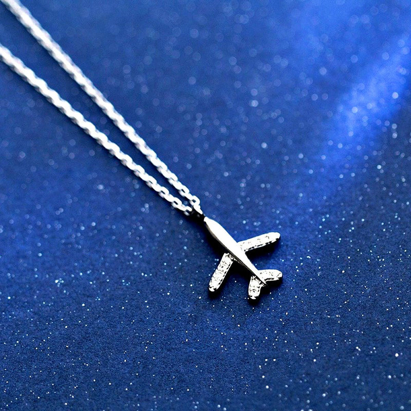 Sterling Silver Airplane Pendant Necklace, Women