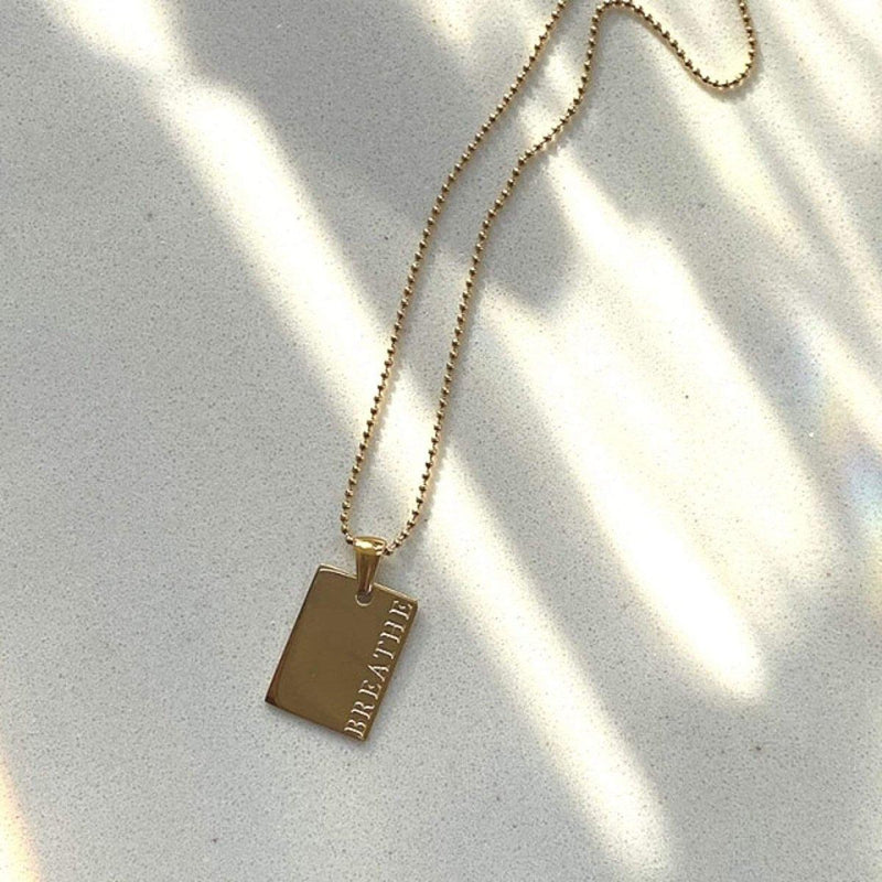 18K Gold Engraved Square Pendant Necklace | BREATHE, - OurCoordinates