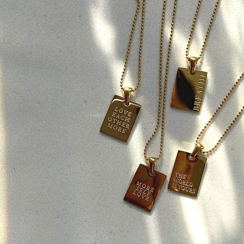 18K Gold Engraved Square Pendant Necklace | BREATHE, - OurCoordinates