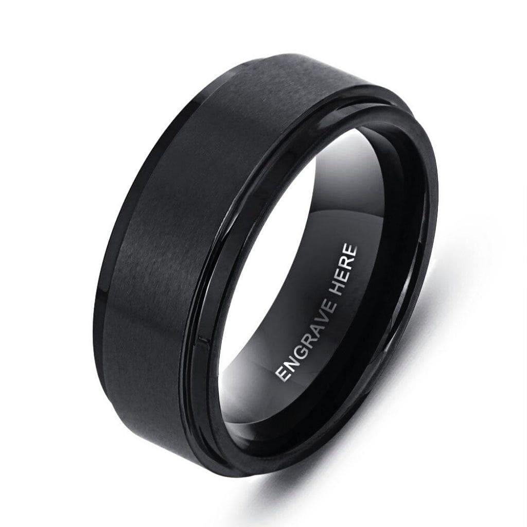 8.0mm Monogrammed Onyx Ring For Men, Black - OurCoordinates