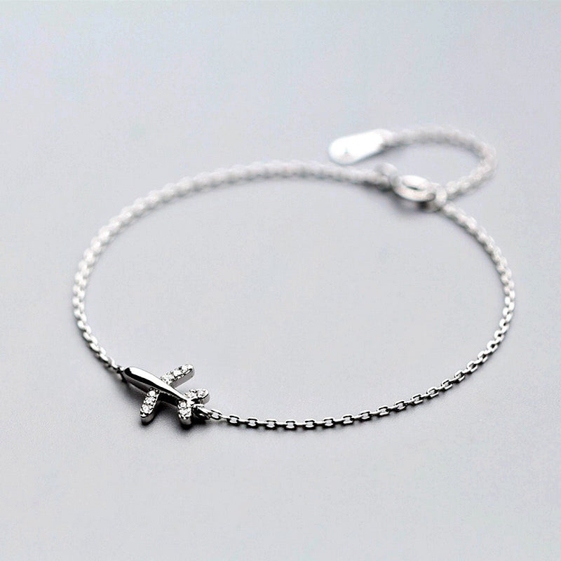 Stylish Sterling Silver Airplane Chain Bracelet