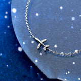 925 Sterling Silver Luminous CZ Cute Mini Airplane Bracelet, - OurCoordinates