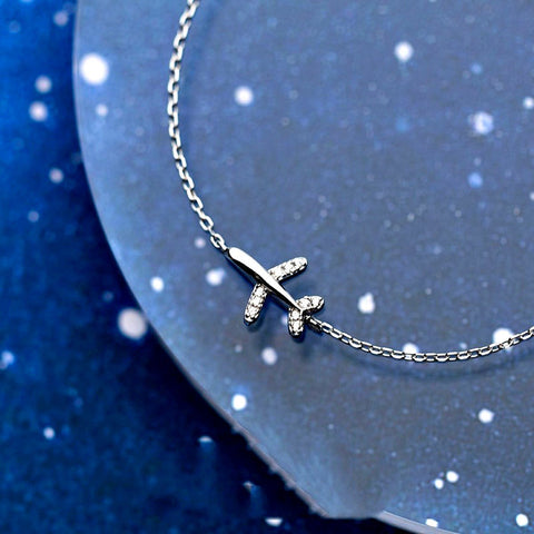 925 Sterling Silver Luminous CZ Cute Mini Airplane Bracelet, - OurCoordinates