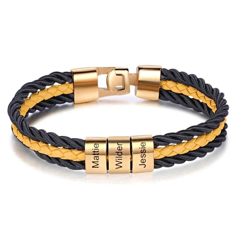 Blue & Gold Leather Band Bracelet | Classy Men Collection