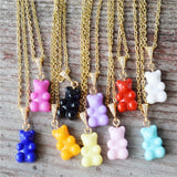 Colorful Resin Gummy Bear Pearl Chain Necklace, Pink - OurCoordinates