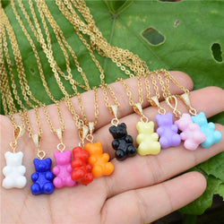 Colorful Resin Gummy Bear Pearl Chain Necklace, Pink - OurCoordinates