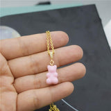 Colorful Resin Gummy Bear Pearl Chain Necklace, Pink - OurCoordinates