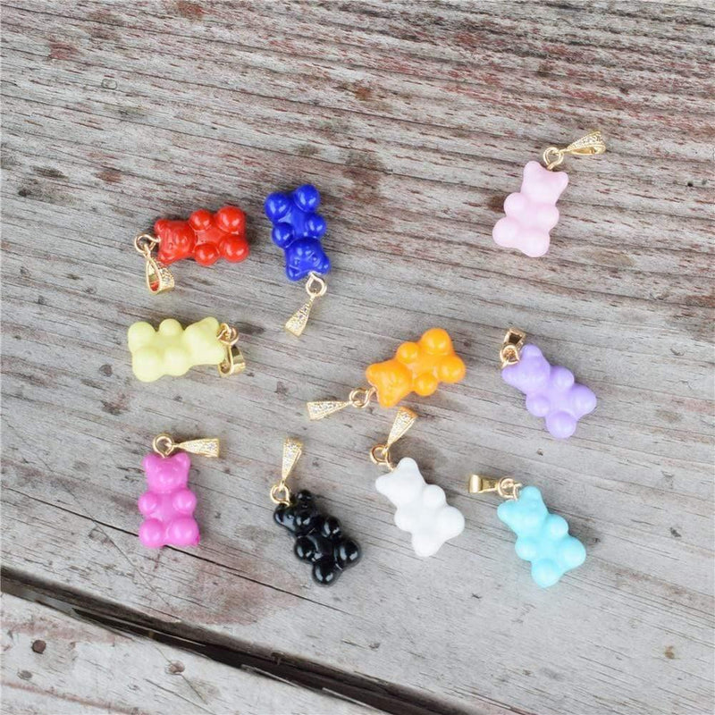 Colorful Resin Gummy Bear Pearl Chain Necklace, Pink - OurCoordinates