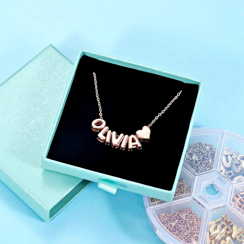 Custom 3D Bubble Letter Necklace With Rose Box Valentines Day Gift, Style 1-Rose Box - OurCoordinates
