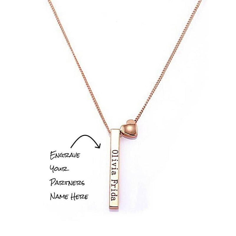 Custom Bar Necklace - Free Personalization On All 4 Sides, Rose Gold - OurCoordinates