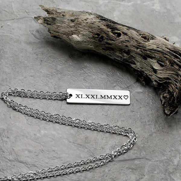 Custom Engraved Rustic Steel Necklace for Men, Silver - OurCoordinates