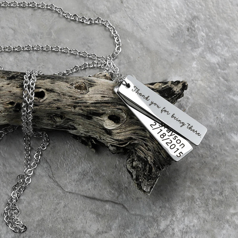 Custom Engraved Rustic Steel Necklace for Men, Silver - OurCoordinates