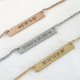 Custom Personalized Bar Necklace - Engrave Coordinates, Initials, Roman Numerals, Gold - OurCoordinates