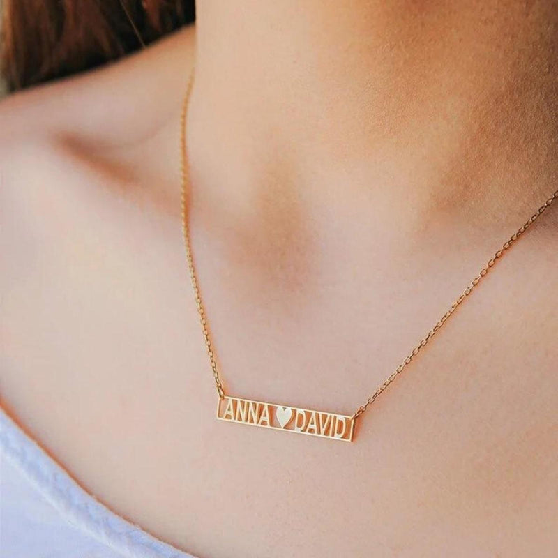 Customized Cut Out Bar Necklace - Coordinates, Name, Roman Numerals, 50cm, Gold - OurCoordinates