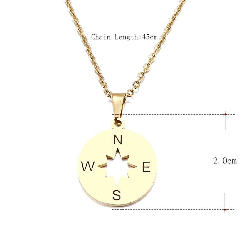 Rose Gold Roman Numeral Pendant Necklace Stainless Steel Compass Necklace  In Gold-plated Plated Copper Chain