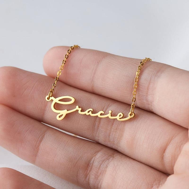 Dainty Horizontal Name Necklace, Rose Gold - OurCoordinates