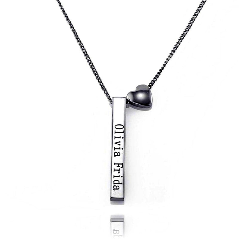 Mens Silver 3D Engraved Bar Pendant Necklace