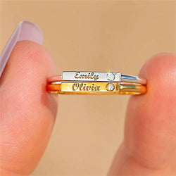 Engraved Name Ring With Custom Birthstone, Silver - OurCoordinates