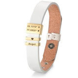 Engraved Nameplate Leather Band Bracelet, White - OurCoordinates