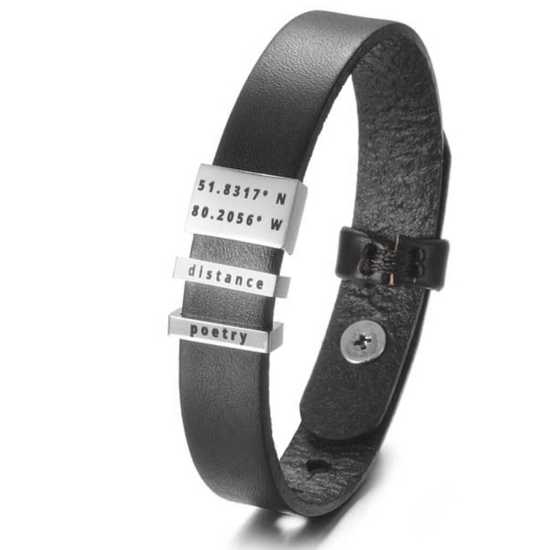 Engraved Nameplate Leather Band Bracelet, Black - OurCoordinates