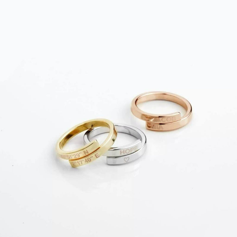 Engraved Stackable Double Name Ring, Gold - OurCoordinates