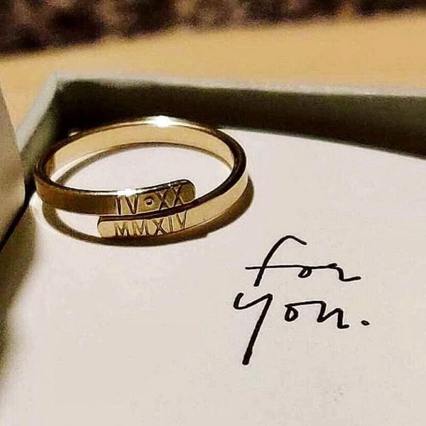 Engraved Stackable Double Name Ring, Gold - OurCoordinates