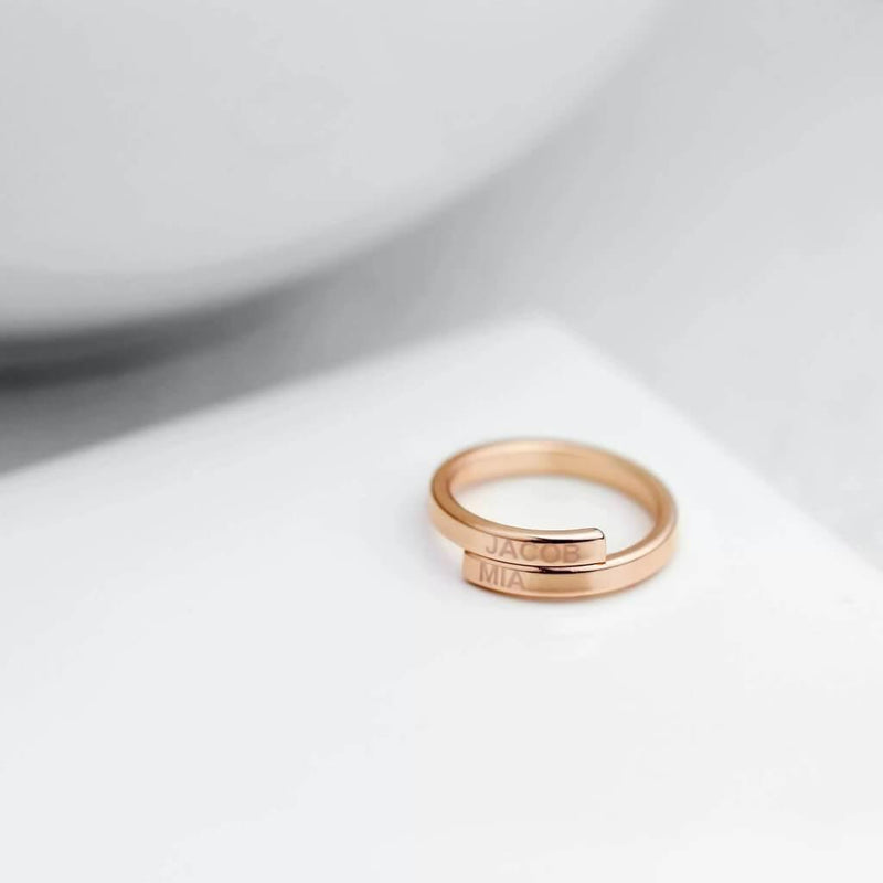 Engraved Stackable Double Name Ring, Rose Gold - OurCoordinates