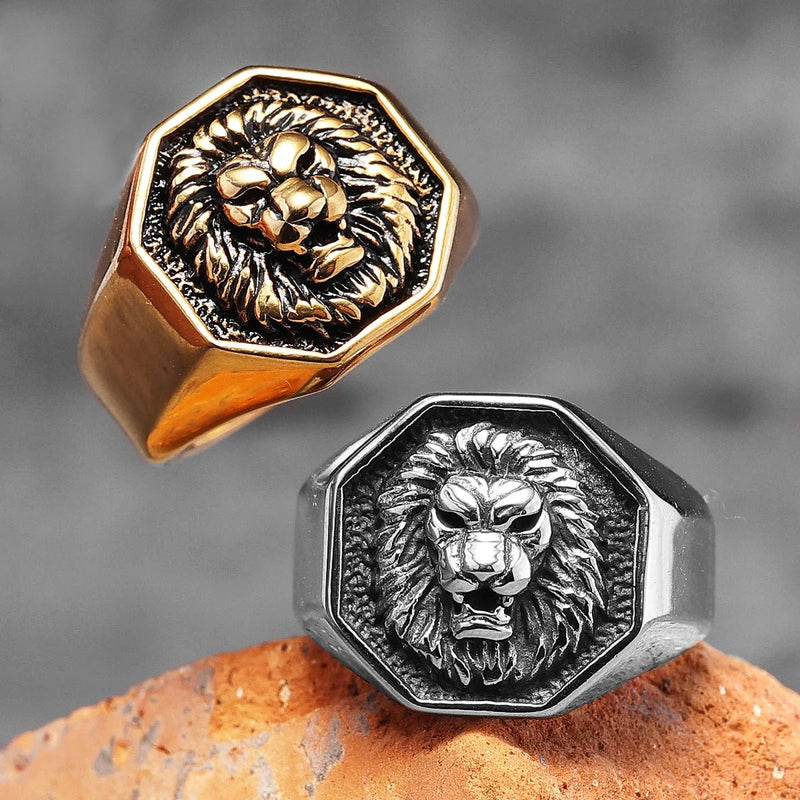 Ferocious Handcrafted Steel Lion Head Ring, Silver - OurCoordinates