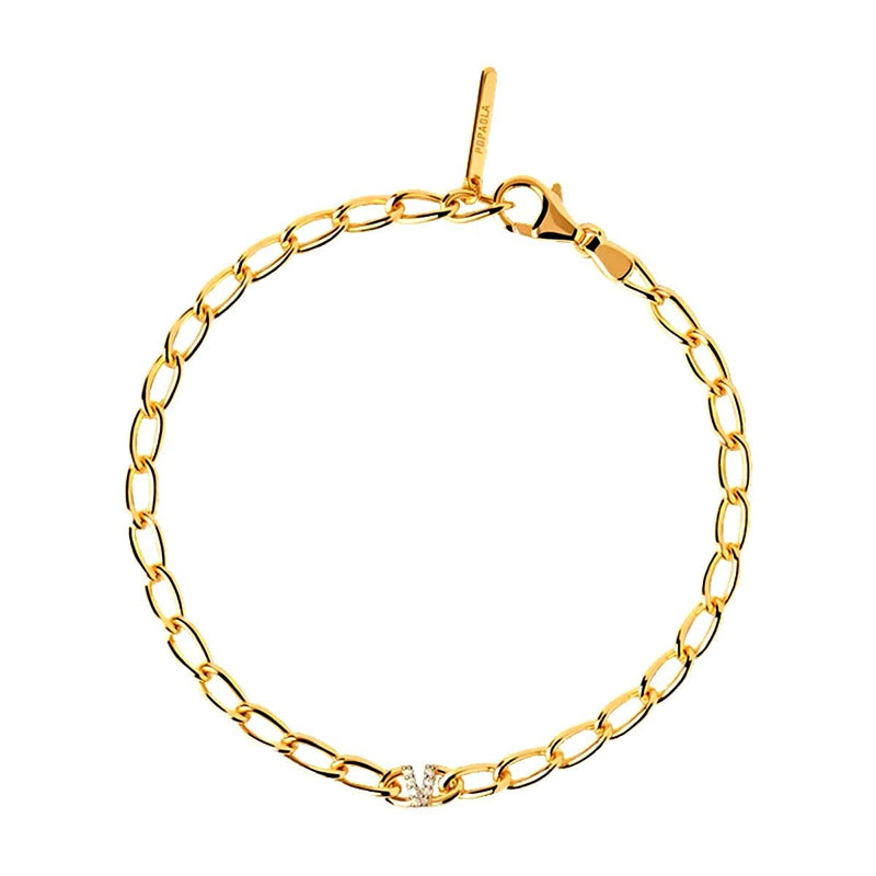 Gold Letter Bracelet Simple Initial Charm Bracelet, V - OurCoordinates